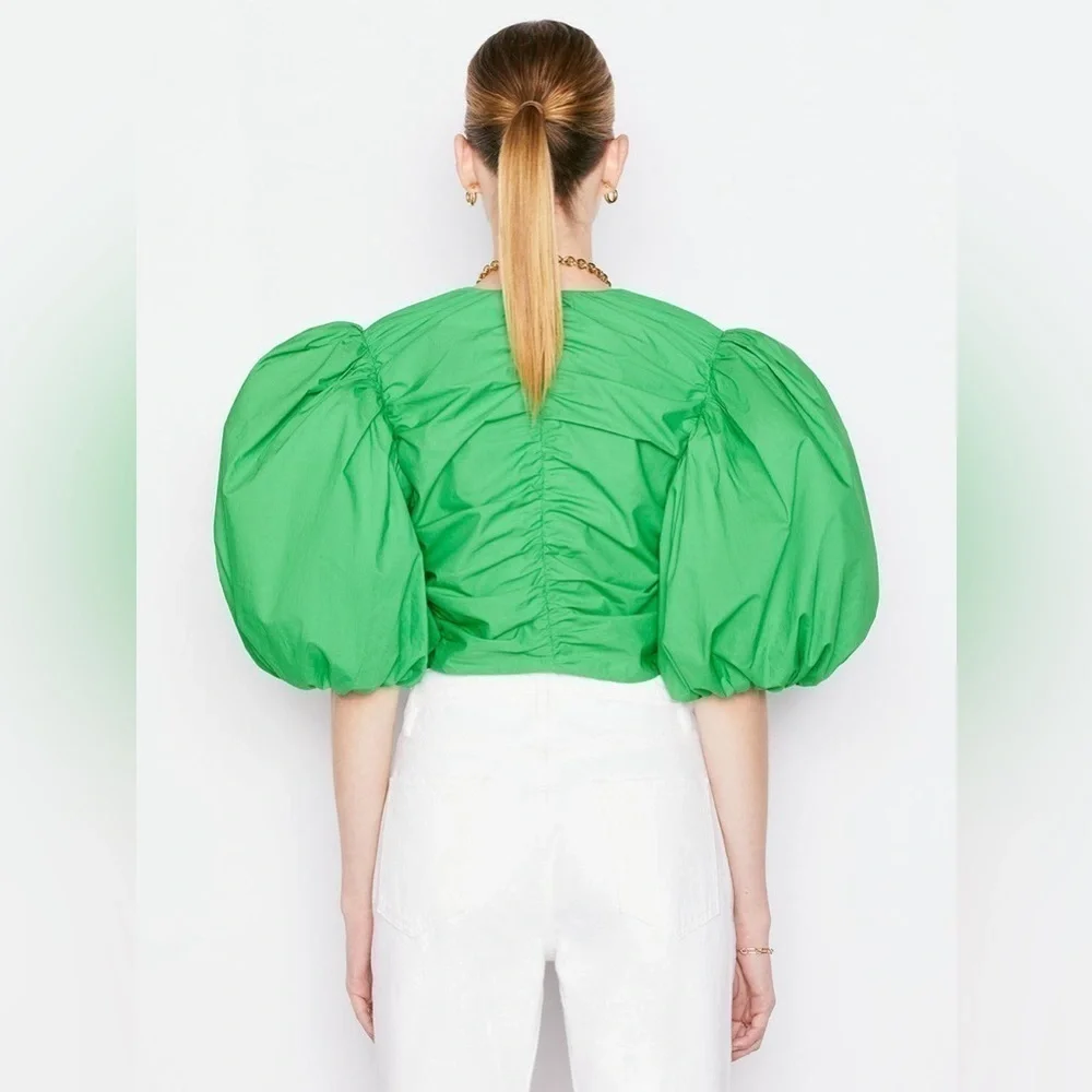 Frame Gathered Puff Sleeve Top Green - Picture 2 of 7